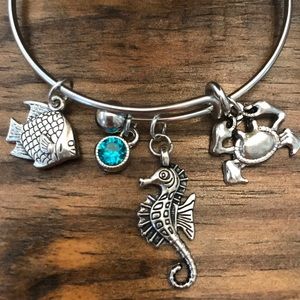 Seahorse Fish Crab Turquoise Charm Bracelet